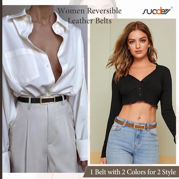 Women Reversible Leather Belts for Jeans Pants Dresses Ladies Fashion Belts with - Picture 2 of 7